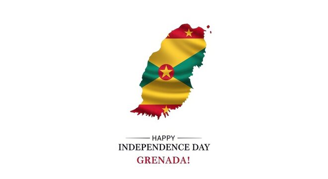 Grenada Independence Day map with flag colors and stars