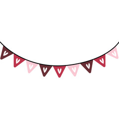 Heart Garland and Valentine Love Bunting Banner Flat Illustration