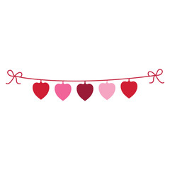 Heart Garland and Valentine Love Bunting Banner Flat Illustration