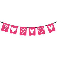Heart Garland and Valentine Love Bunting Banner Flat Illustration