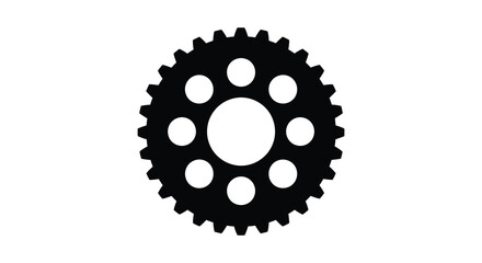 A striking black graphic depicts a circular gear with several cut out holes presented as a silhouette high quality © jivect02