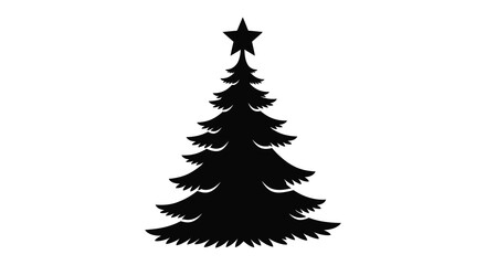 Obraz premium A stark black silhouette of a classic evergreen christmas tree adorned with a single star silhouette high quality