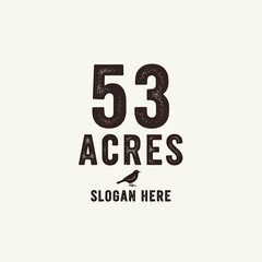 Rustic 53 Acres Logo with Bird and Slogan Placeholder.