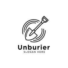 Unburier Logo Design with Shovel and Circular Motion.