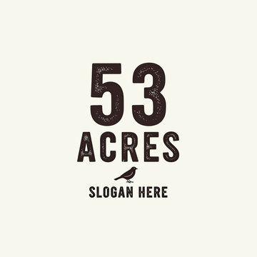 Rustic 53 Acres Logo with Bird and Slogan Placeholder.