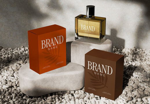 Perfume Packaging Square Bottle Mockup
