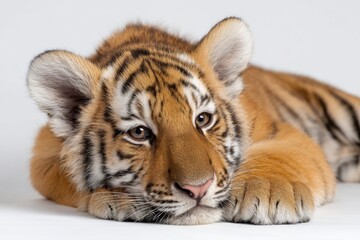 Obraz premium Adorable Bengal Tiger Cub Rests Peacefully
