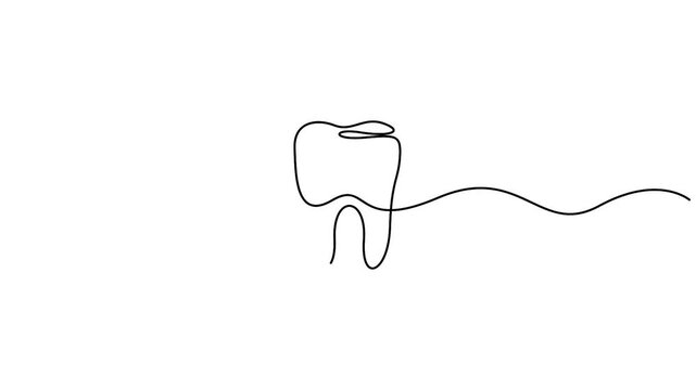 Self animated minimalist continuous line drawing of a healthy human tooth. Concepts for dental care vector illustration
