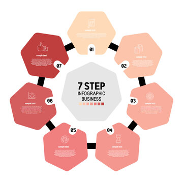 Title: circle infographic template with 7 steps, process or options, process chart, Used for process diagram, presentations, workflow layout, flow chart, infograph. Vector illustration.


