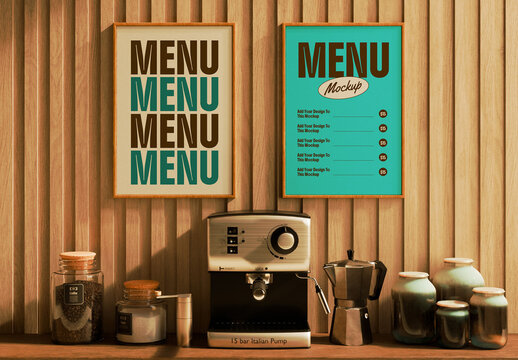 Cafe Interior Menu Board Mockup