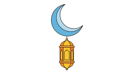 Obraz premium A crescent moon hangs above a traditional Islamic lantern, symbolizing Ramadan and Eid celebrations.