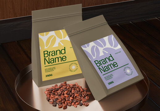 Coffee Packaging With Beans Mockup