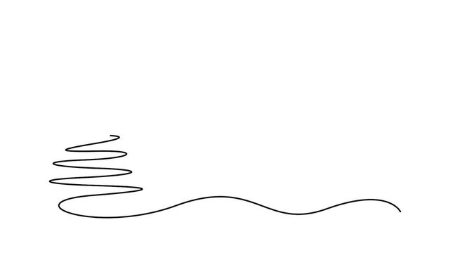 Self animated minimalist, continuous one-line drawing of a Christmas tree with a star topper vector illustration