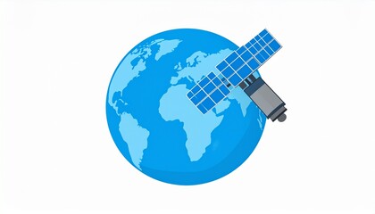 Fototapeta premium Satellite orbiting Earth in space with blue planet and solar panels 3D render