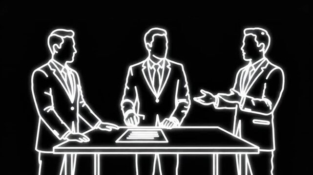 Business Meeting Silhouettes Exchange Documents At Table.