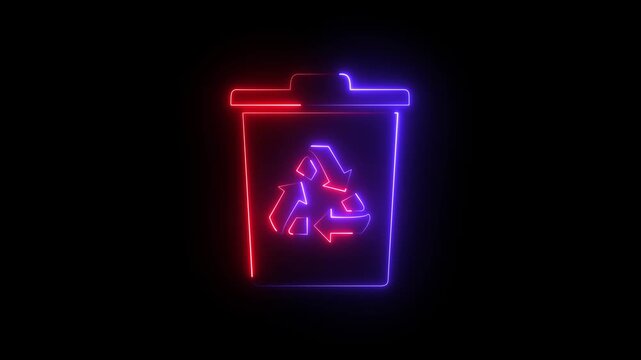 Red and blue neon glowing recycle bin symbol representing waste management, recycling, and eco-friendly disposal. Perfect for illustrating sustainability, waste reduction, clean environment,