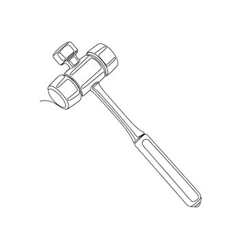 A black and white minimalist single line vector drawing of a neurological reflex hammer, isolated on a transparent background with copy space. concept of diagnostic medical rigor