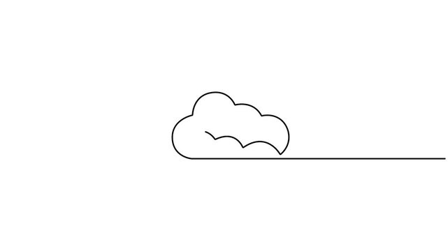 Animated self drawing continuous one-line drawing of a cloud, Concepts for weather, data storage, or cloud computing, Single line art cloud animation