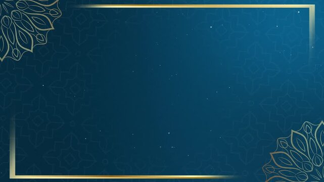 Islamic Frame Background Animation. Elegant Golden Border with Mandala Corner Ornaments, Glowing Particles, and Copy Space. For Ramadan and Eid.