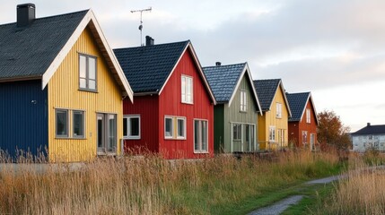 Fototapeta premium Colorful Houses by the Sea in Sweden