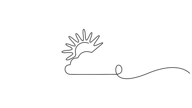 Self animated continuous single-line drawing of a sun and cloud, Single line art sun and cloud animation. Weather icon unbroken line art vector illustration