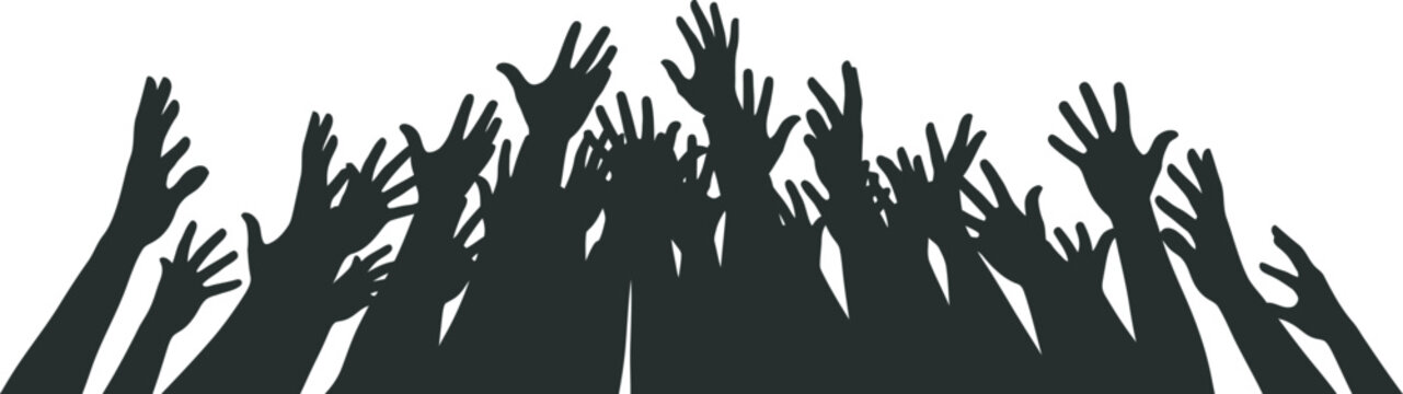 A group of raised hands in a celebratory gesture