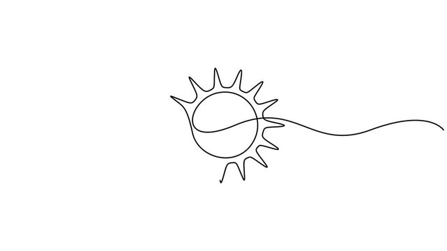 Animated self drawing minimalist continuous one-line drawing of the sun. Sunshine, summer, or nature vector illustration