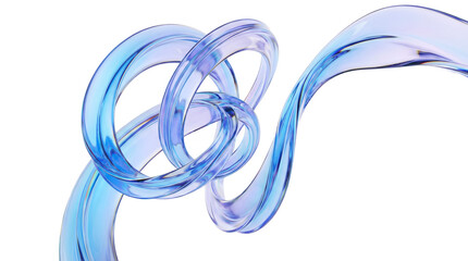 Abstract flowing glass ribbon with iridescent holographic colors on white background in 3D render style.