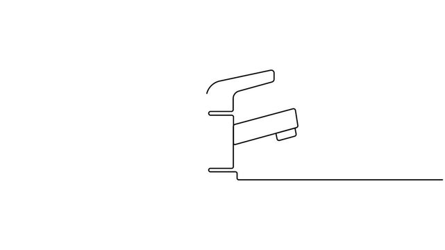 Self animated minimalist line art illustration of a modern sink faucet, One line drawing faucet icon vector illustration