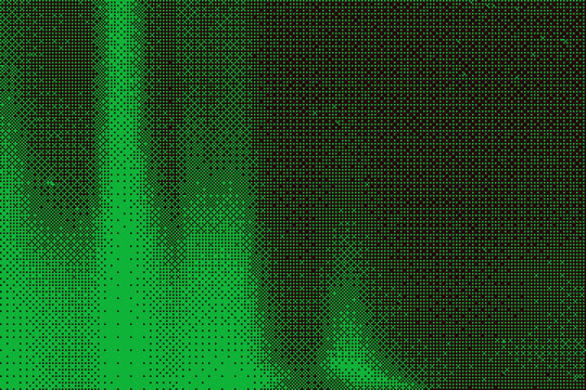 Green and black pixelated design with dynamic lines and shapes