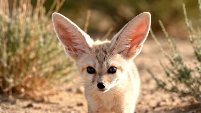Fennec Fox with large ears in desert habitat.