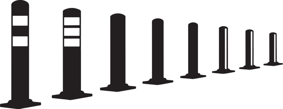 Various black and white bollards in a row illustration