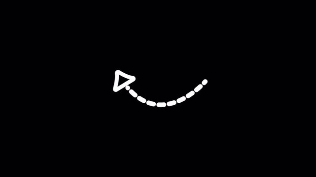 Dashed arrow drawing curved path direction indication motion 4k Alpha channel