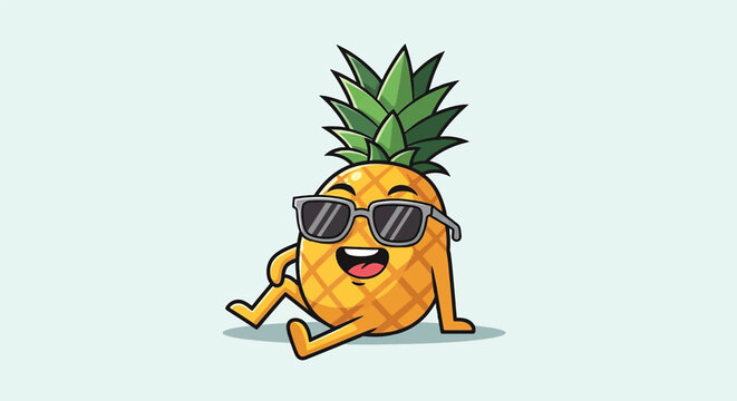 Cool Pineapple Cartoon Character Wearing Sunglasses Relaxing.