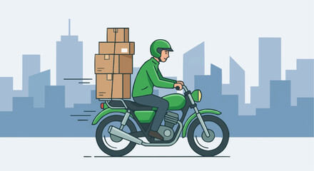 Motorcycle Courier Delivery Service with Packages Vector Illustration - Logistics and Shipping Concept