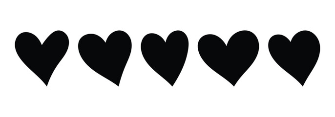 Heart vector icons. Set of love symbols isolated on white background.  Vector illustration. Black flat design.