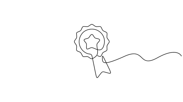 Self animated continuous line drawing of an award ribbon or certificate seal, Concepts for Victory and achievement