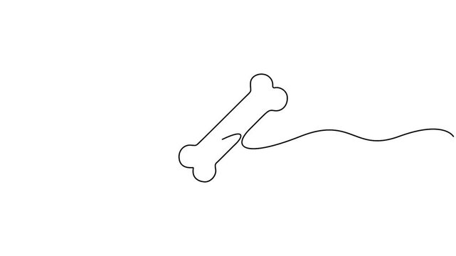 Self animated minimalist continuous line drawing of a bone, typically interpreted as a dog bone or a human bone
