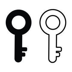 Key icon silhouette and outline set isolated on white background