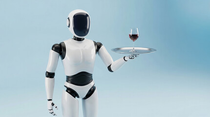 Robot butler waiter serving wine with confident posture