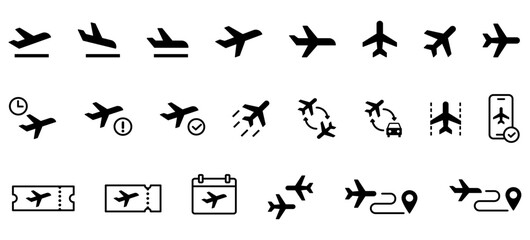 飛行機・航空機・ジェット機アイコンモノクロ