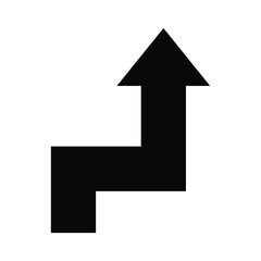 Arrow icon showing right turn and upward direction isolated on white background