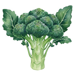 Obraz premium Vibrant Green Broccoli Florets and Stems with Leaves Hand Painted in Watercolor Style