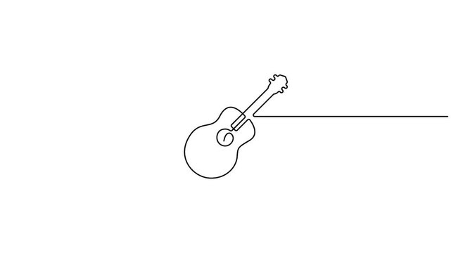 Self animated minimalist continuous one-line drawing of an acoustic or classical guitar