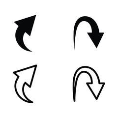 Arrow set of curved u-turn symbols isolated on white background