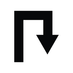 Black arrow pointing downwards inside a square frame isolated on white background