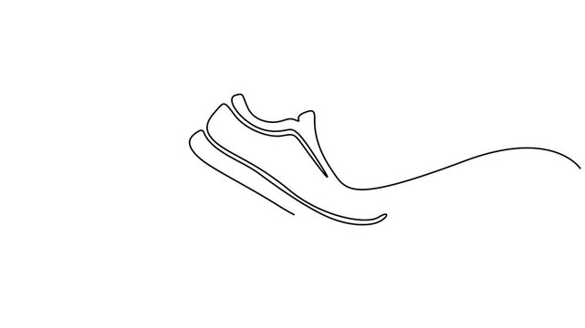 Self animated continuous one-line art drawing of a running shoe or sport sneaker