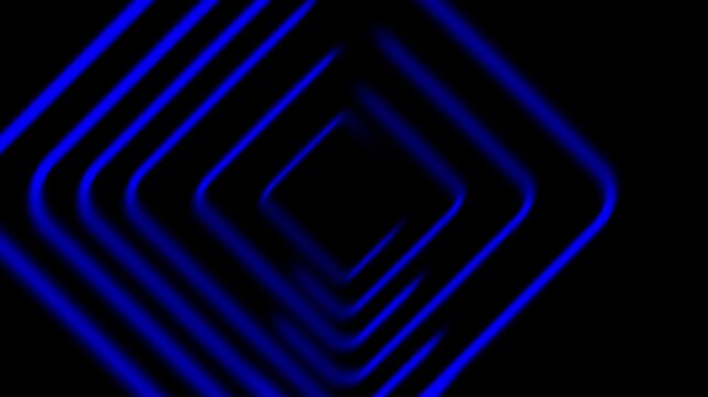 Abstract blue glowing concentric rounded square animation pattern on black background