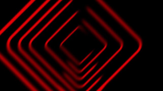 Abstract red glowing concentric rounded square animation pattern on black background
