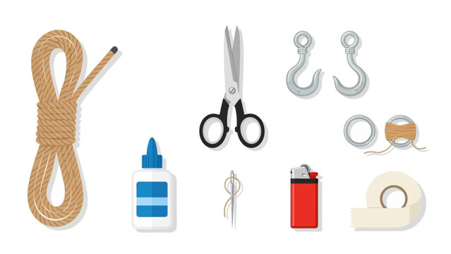 Various crafting tools and supplies are arranged neatly on a plain white surface.